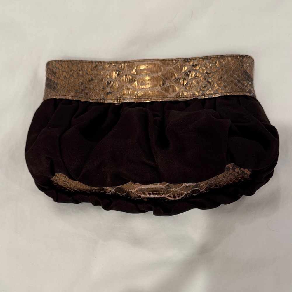 Women’s Lorelei python print and brown silk evening bag with removable chain